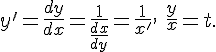 https://www.cyberforum.ru/cgi-bin/latex.cgi?<br />
y'=\frac{dy}{dx}=\frac{1}{\frac{dx}{dy}}=\frac{1}{x'},\ \frac{y}{x}=t.