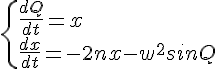 https://www.cyberforum.ru/cgi-bin/latex.cgi?\begin{cases} \frac{dQ}{dt} = x   \\  \frac{dx}{dt} = -2nx-w^2sinQ  \end{cases}