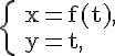 https://www.cyberforum.ru/cgi-bin/latex.cgi?\begin{cases}<br />
 & \text{ x=f(t),} \\ <br />
 & \text{ y=t, }<br />
\end{cases}