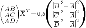 https://www.cyberforum.ru/cgi-bin/latex.cgi?\begin{pmatrix}\bar{AB}\\ \bar{AC}\\ \bar{AD}\end{pmatrix}\bar{X}^T=0,5 \begin{pmatrix}\left|\bar{B} \right|^2-\left| \bar{A} \right|^2\\ \left|\bar{C} \right|^2-\left| \bar{A} \right|^2\\ \left|\bar{D} \right|^2-\left| \bar{A} \right|^2\end{pmatrix}