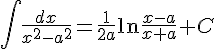 https://www.cyberforum.ru/cgi-bin/latex.cgi?\int {\frac{dx}{x^2-a^2}}=\frac{1}{2a}\ln \frac{x-a}{x+a}+C