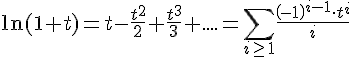 https://www.cyberforum.ru/cgi-bin/latex.cgi?\ln(1+t)=t-\frac{t^2}{2}+\frac{t^3}{3}+....=\sum_{i\geq 1}\frac{\left(-1 \right)^{i-1}\cdot t^i}{i}