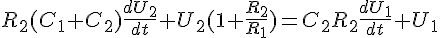 https://www.cyberforum.ru/cgi-bin/latex.cgi?{R}_{2}({C}_{1}+{C}_{2})\frac{d{U}_{2}}{dt}+{U}_{2}(1+\frac{{R}_{2}}{{R}_{1}})={C}_{2}{R}_{2}\frac{d{U}_{1}}{dt}+{U}_{1}