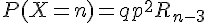 https://www.cyberforum.ru/cgi-bin/latex.cgi?P(X=n)=qp^2 R_{n-3}