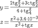 https://www.cyberforum.ru/cgi-bin/latex.cgi?y=\frac{2\operatorname{tg}\frac{x}{2}+3\operatorname{ctg}\frac{x}{2}}{4 + \operatorname{tg}\frac{x}{4}}\\\\z=\frac{x^2+3.4\cdot 10^{-3}}{x^3+\operatorname{tg}x}